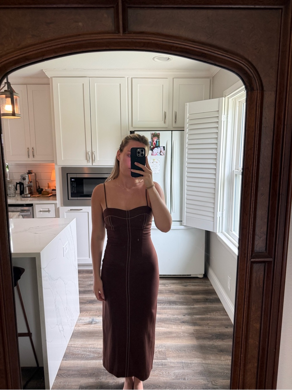 Zara Brown Strapless Midi Dress with Contrast Seams - Picture 3 of 7